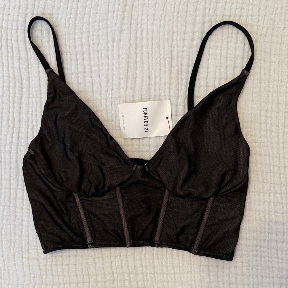 Forever 21 Black Mesh Corset Bralette